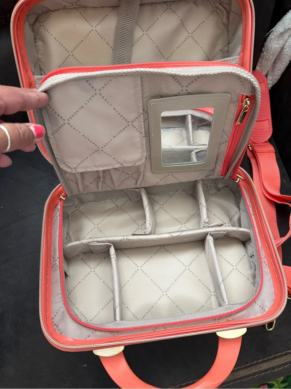 Hard case Quilted Coral Cosmetic Case with Gold Accents